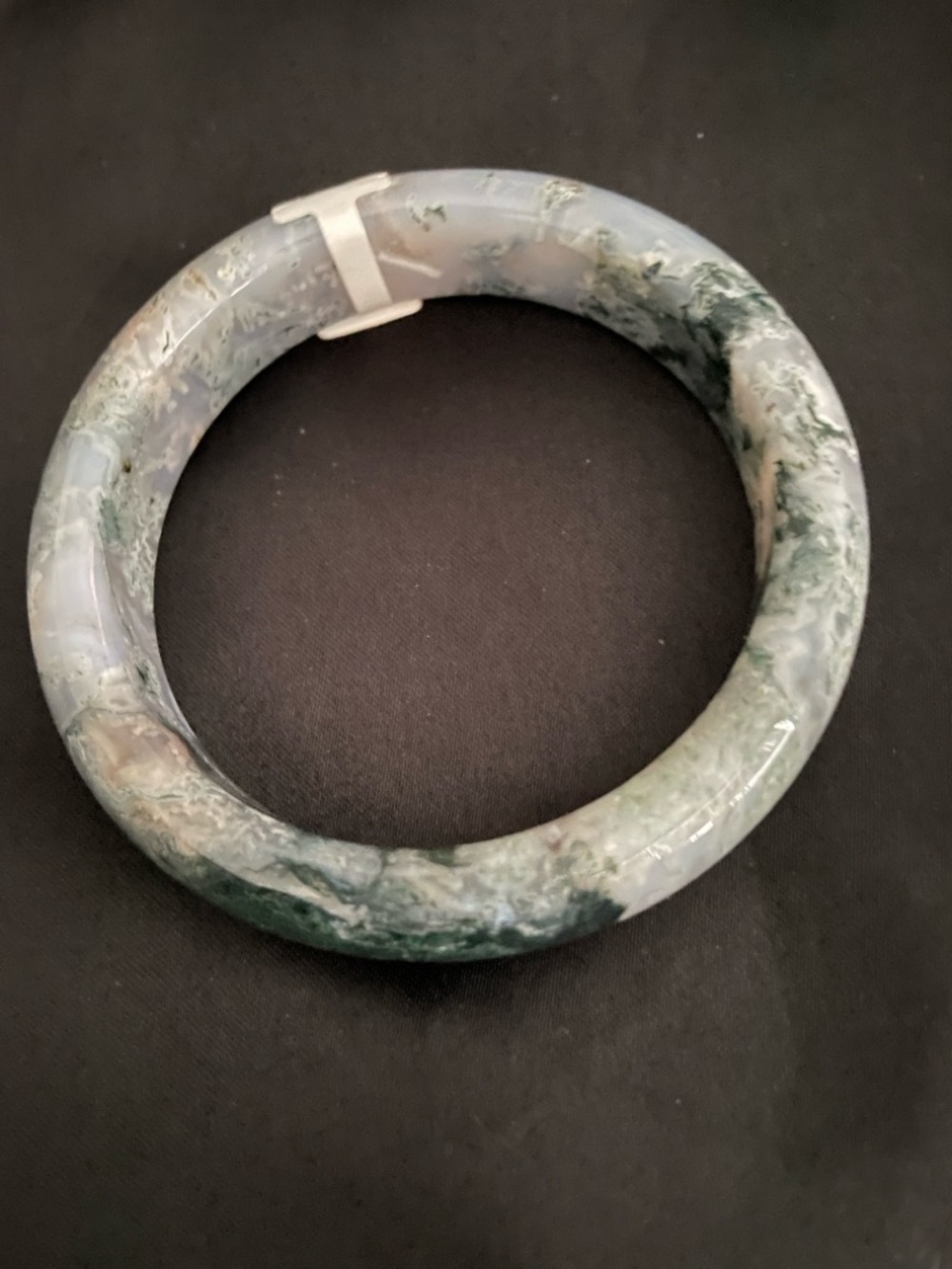 Moss Agate Bangle Bracelet - Green and White Size 59.1